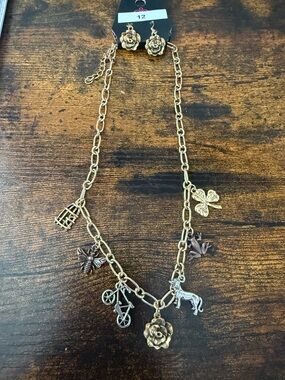 paparazzi Gold-Tone Charm Necklace and Earrings Set